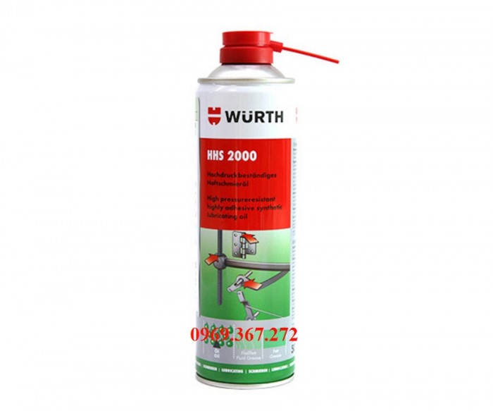 Mỡ bò nước dạng xịt bôi trơn chịu nhiệt Wurth HHS 2000 500ml