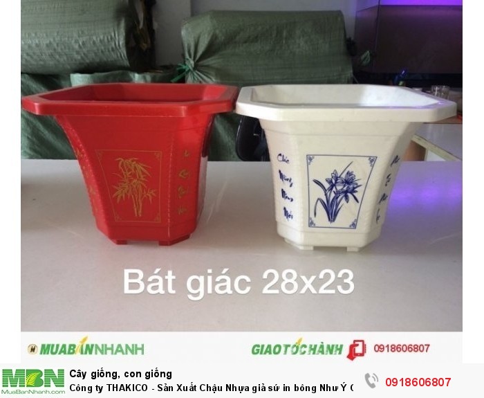 Chậu hoa nhựa Thakico Sản Xuất Chậu Nhựa giả sứ in bông Như Ý Cát Tường
