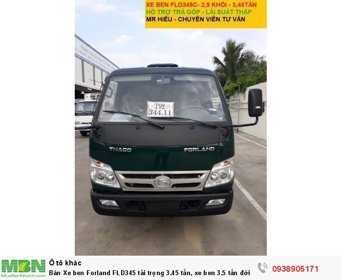 Bán Xe ben Forland FLD345 tải trọng 3.45 tấn, xe ben 3.5 tấn đời 2017, có hỗ trợ trả góp trên TPHCM
