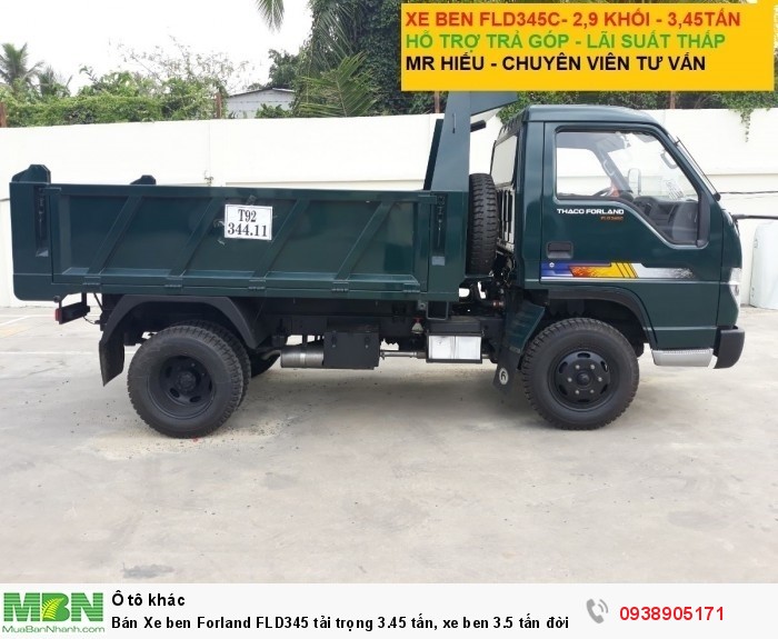 Bán Xe ben Forland FLD345 tải trọng 3.45 tấn, xe ben 3.5 tấn đời 2017, có hỗ trợ trả góp trên TPHCM