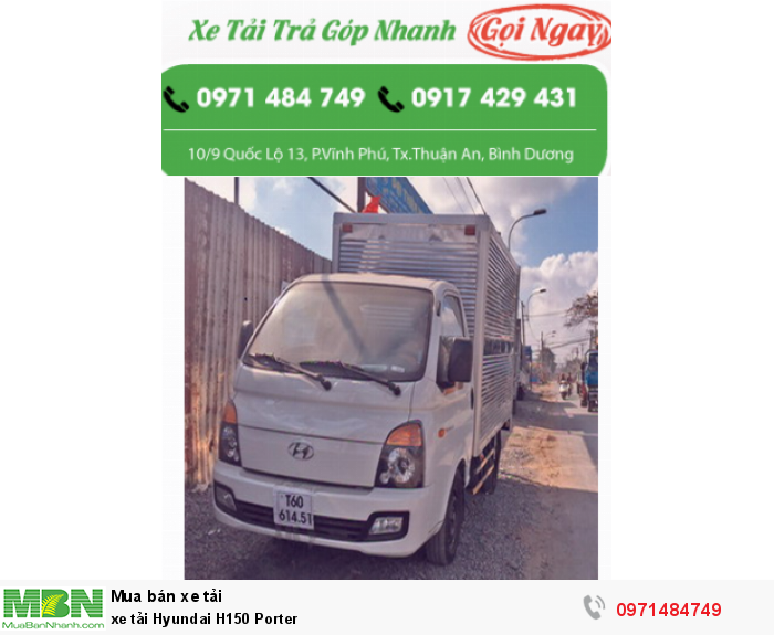 Xe tải Hyundai Porter 150 có tải trọng 1.5 Tấn thùng kín hỗ trợ trả góp tới 80%