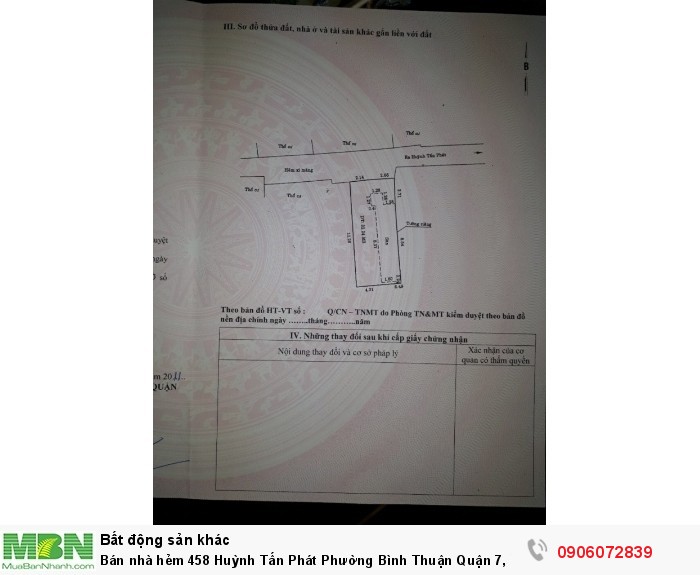 Bán nhà hẻm 458 Huỳnh Tấn Phát Phường Bình Thuận Quận 7, DT :54 m2, Giá : 2.95 Tỷ