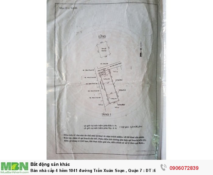 Bán nhà cấp 4 hẻm 1041 đường Trần Xuân Soạn , Quận 7 :  DT :64 m2, Giá : 2.5 Tỷ