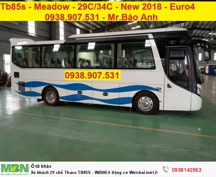 Xe khách 29 chỗ Thaco TB85S - W200E4 động cơ Weichai mới 2018