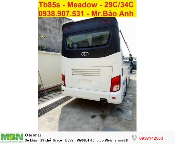 Xe khách 29 chỗ Thaco TB85S - W200E4 động cơ Weichai mới 2018