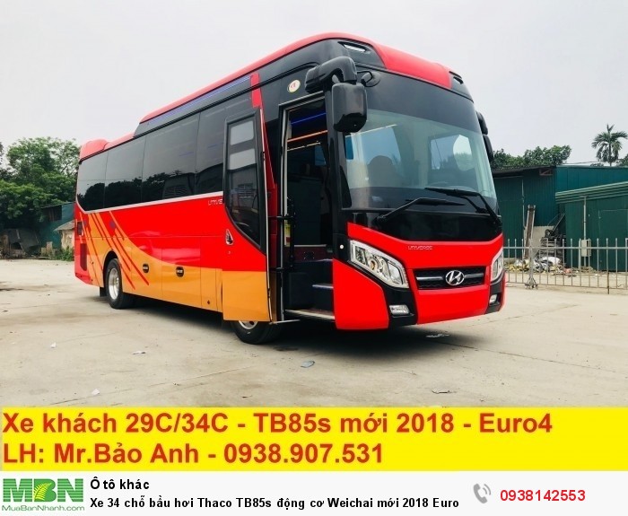 Xe 34 chỗ bầu hơi Thaco TB85s động cơ Weichai mới 2018 Euro4