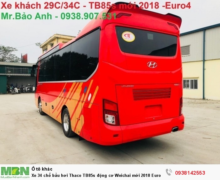 Xe 34 chỗ bầu hơi Thaco TB85s động cơ Weichai mới 2018 Euro4