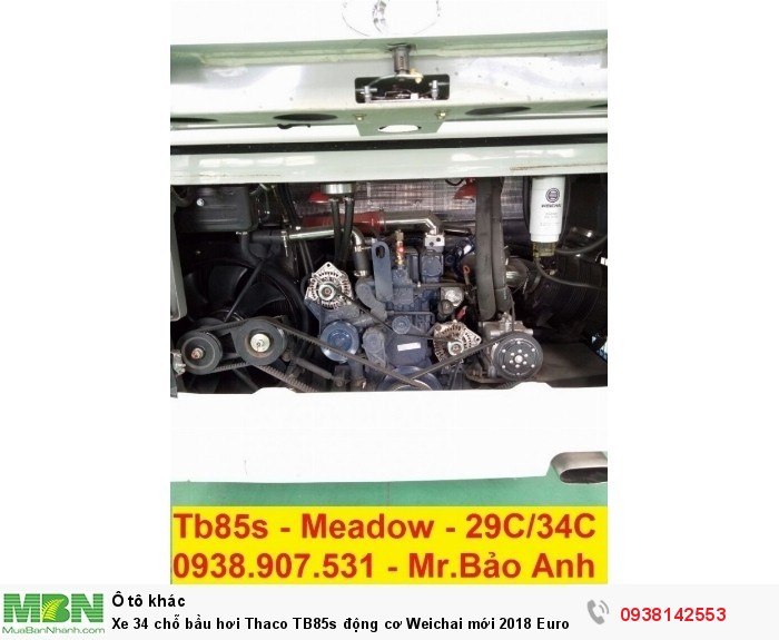 Xe 34 chỗ bầu hơi Thaco TB85s động cơ Weichai mới 2018 Euro4