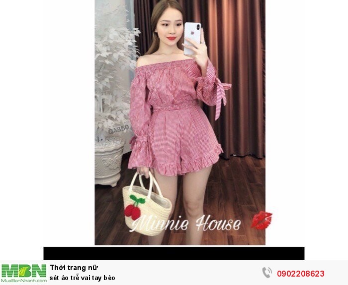 áo sơ mi nữ trễ vai bèo ngực tay chun bèo 2389