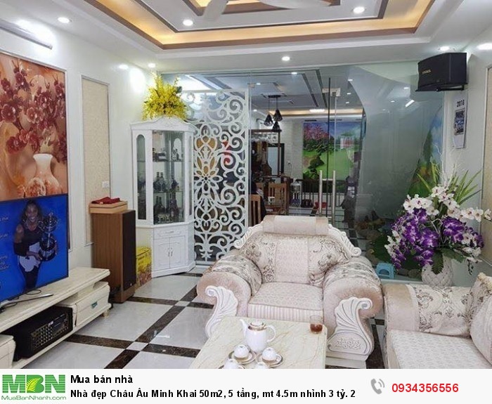 Nhà đẹp Châu Âu Minh Khai 50m2, 5 tầng, mt 4.5m nhỉnh 3 tỷ. 2 mặt thoáng.