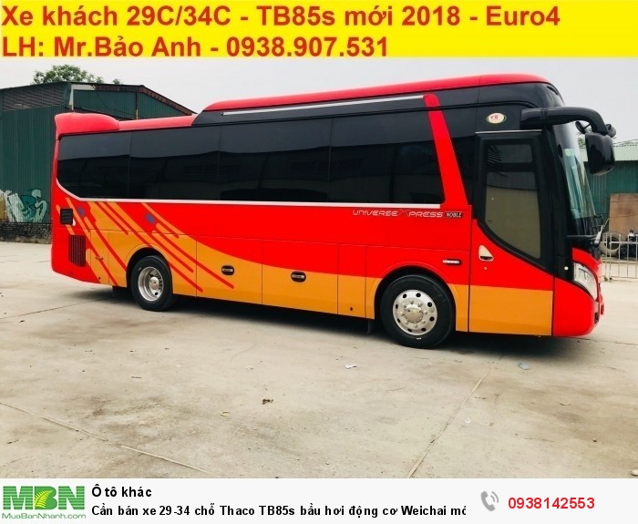 Cần bán xe 29-34 chỗ Thaco TB85s bầu hơi động cơ Weichai mới 2018