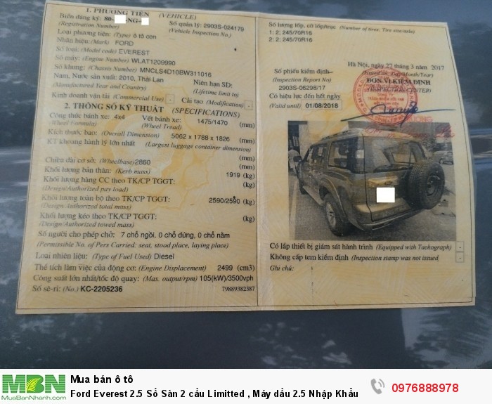 Ford Everest 2.5 Số Sàn 2 cầu Limitted , Máy dầu 2.5 Nhập Khẩu Thái Lan,  sản xuất 2010
