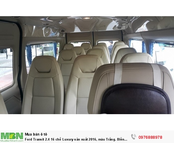 Ford Transit 2.4 16 chỗ Luxury sản xuất 2016, màu Trắng. Biển Tỉnh , Đăng ký tháng 10/2016
