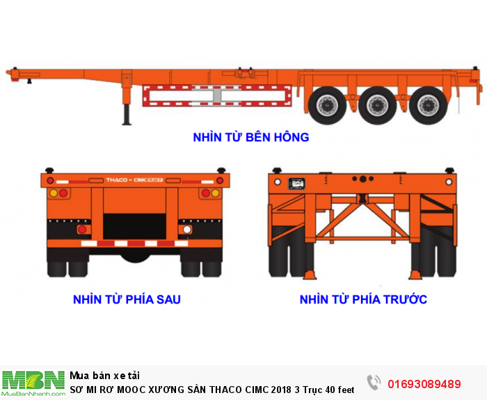 SƠ MI RƠ MOOC XƯƠNG SÀN THACO CIMC 2018 3 Trục 40 feet 8 khóa