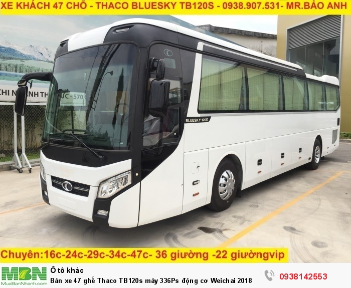 Bán xe 47 ghế Thaco TB120s  máy 336Ps động cơ Weichai 2018
