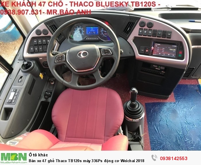 Bán xe 47 ghế Thaco TB120s  máy 336Ps động cơ Weichai 2018