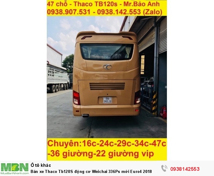 Bán xe Thaco Tb120S động cơ Weichai 336Ps mới Euro4 2018