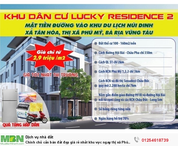 Chính chủ cần bán đất đẹp giá rẻ nhất khu vực ngay thị xã Phú Mỹ,TP.Bà Rịa,