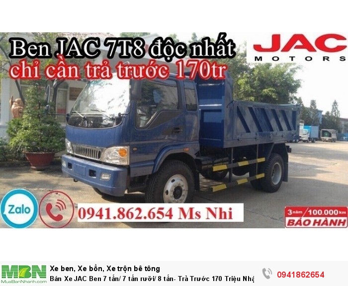 Bán Xe JAC Ben 7 tấn/ 7 tấn rưỡi/ 8 tấn- Trả Trước 170 Triệu Nhận Xe - Thủ Tục Đơn Giản Tại Ô Tô Tây Đô