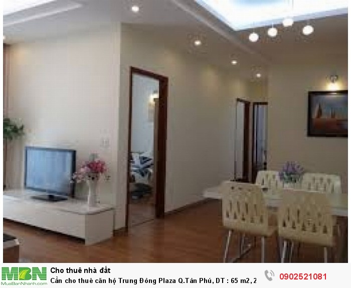 Cần cho thuê căn hộ Trung Đông Plaza Q.Tân Phú, DT : 65 m2, 2PN, 2WC, Tầng cao, Thoáng mát