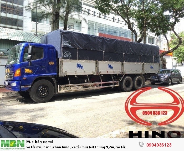 Xe tải mui bạt 3 chân Hino, xe tải mui bạt thùng 9,2m, xe tải Hino 3 chân thùng mui bạt
