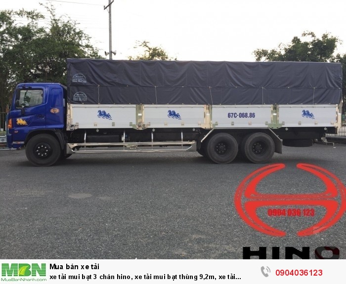 Xe tải mui bạt 3 chân Hino, xe tải mui bạt thùng 9,2m, xe tải Hino 3 chân thùng mui bạt