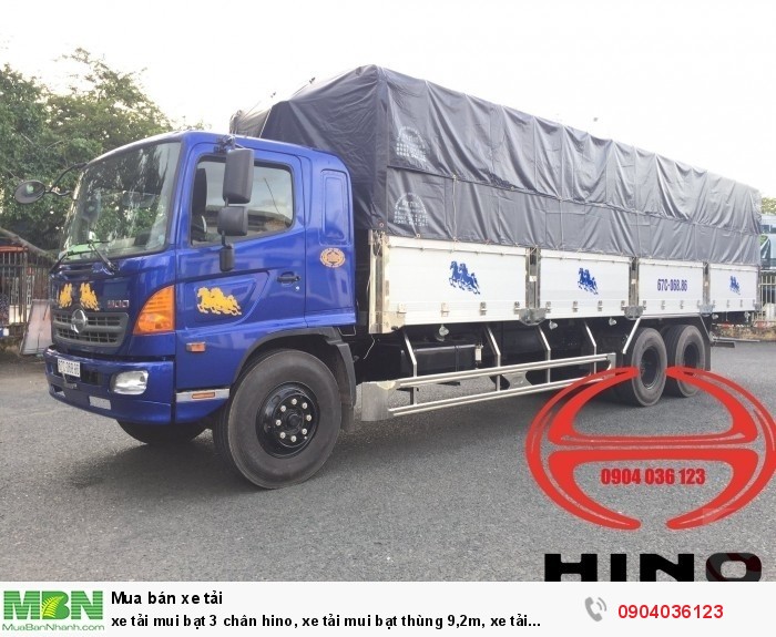 Xe tải mui bạt 3 chân Hino, xe tải mui bạt thùng 9,2m, xe tải Hino 3 chân thùng mui bạt