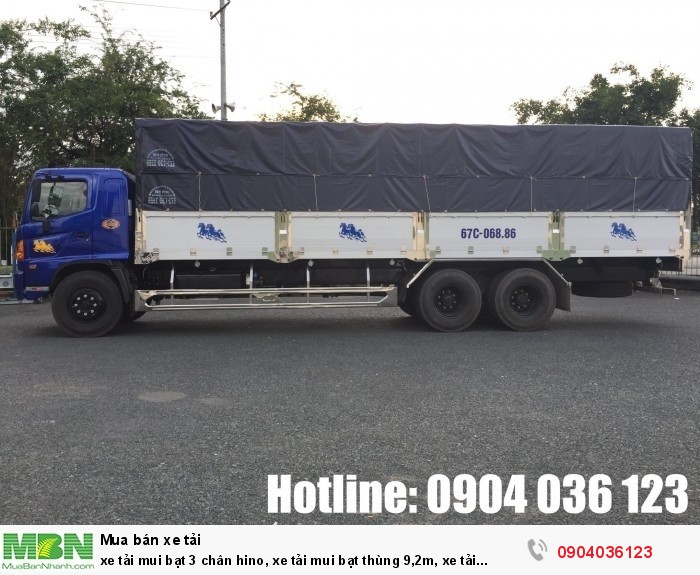 Xe tải mui bạt 3 chân Hino, xe tải mui bạt thùng 9,2m, xe tải Hino 3 chân thùng mui bạt