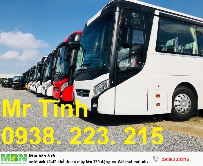 Xe khách 45-47 chỗ thaco máy lớn 375 động cơ Weichai mới nhất E4 2018