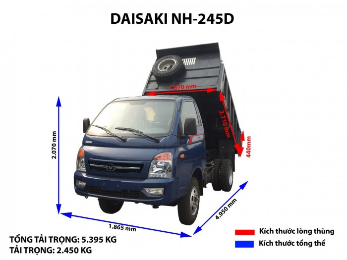 Xe Ben DaiSaki 2T45 ( động cơ ISUZU ) giá nhà máy ,hỗ trợ vay 80% giá trị xe