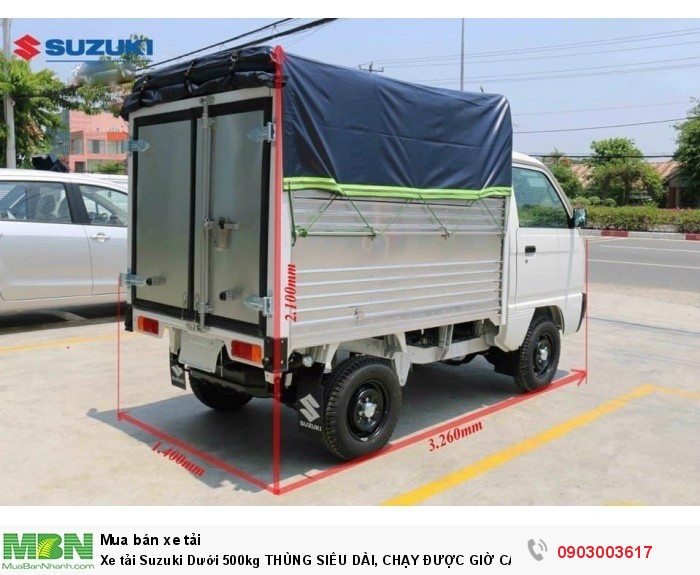 Xe tải Suzuki Dưới 500kg THÙNG SIÊU DÀI, CHẠY ĐƯỢC GIỜ CẤM!