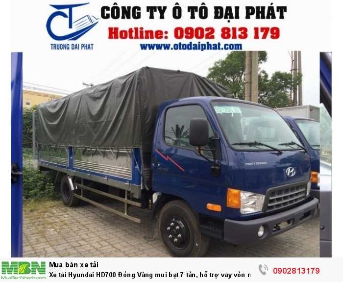 Xe tải Hyundai HD700 Đồng Vàng mui bạt 7 tấn, hỗ trợ vay vốn mua xe trả góp 80%