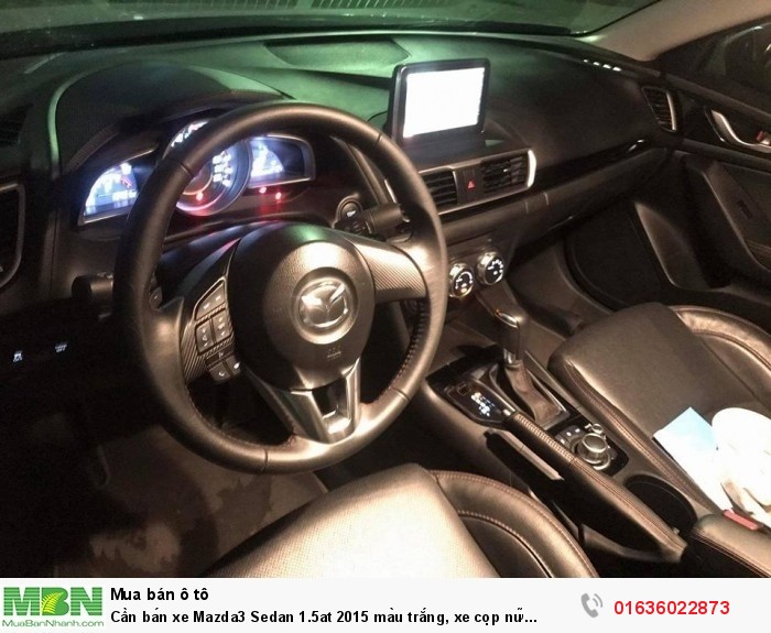 Cần bán xe Mazda3 Sedan 1.5at 2015 màu trắng, xe cọp nữ chạy kĩ còn mới tinh, biển Sài gòn