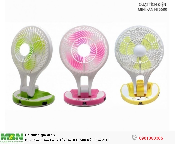 Quạt Kiêm Đèn Led 2 Tốc Độ HT-5580 Mẫu Lớn 2018