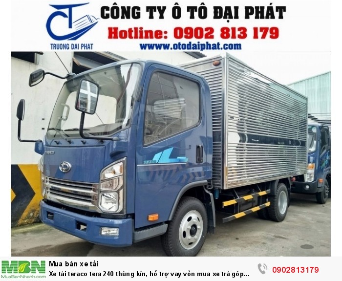 Xe tải teraco tera 240 thùng kín, hỗ trợ vay vốn mua xe trả góp 80%