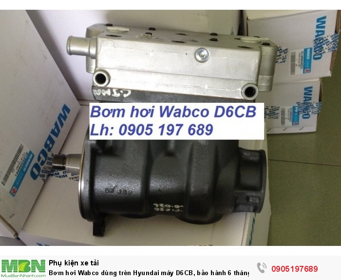 Bơm hơi Wabco dùng trên Hyundai máy D6CB, bảo hành 6 tháng theo tiêu chuẩn của Yonming Việt Nam.