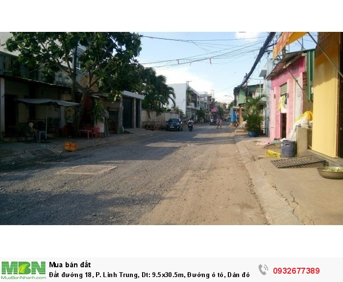 Đất đường 18, P. Linh Trung, Dt: 9.5x30.5m, Đường ô tô, Dân đông, Giá chỉ 18 triệu/m2