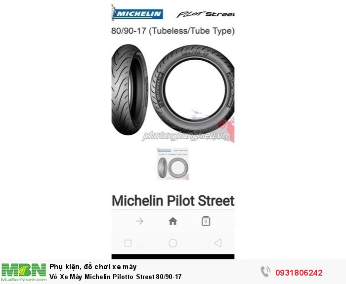 Vỏ Xe Máy Michelin Pilotto Street 80/90-17