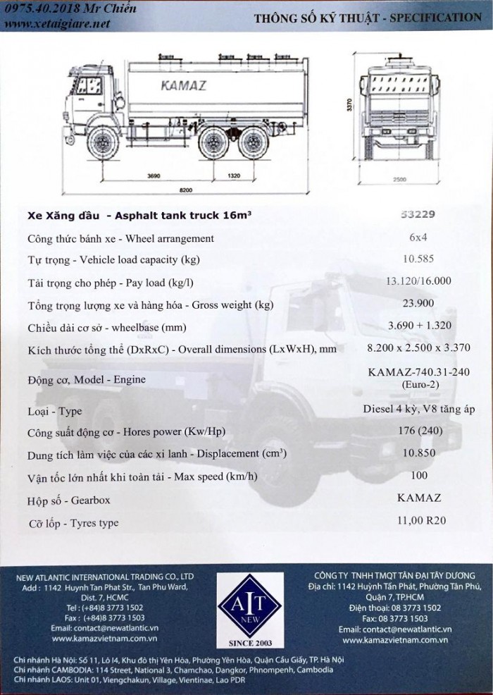 Xe Vận Chuyển Xăng Dầu Kamaz 53229 (6x4) 18m3 Giá Rẻ Nhất Thị Trường