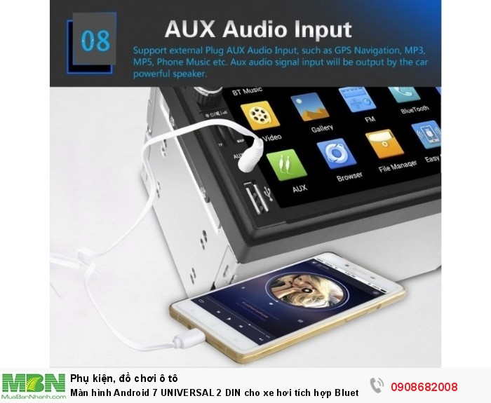 Màn hình Android 7 UNIVERSAL 2 DIN cho xe hơi tích hợp Bluetooth Radio GPS Map MP5 MP3_701