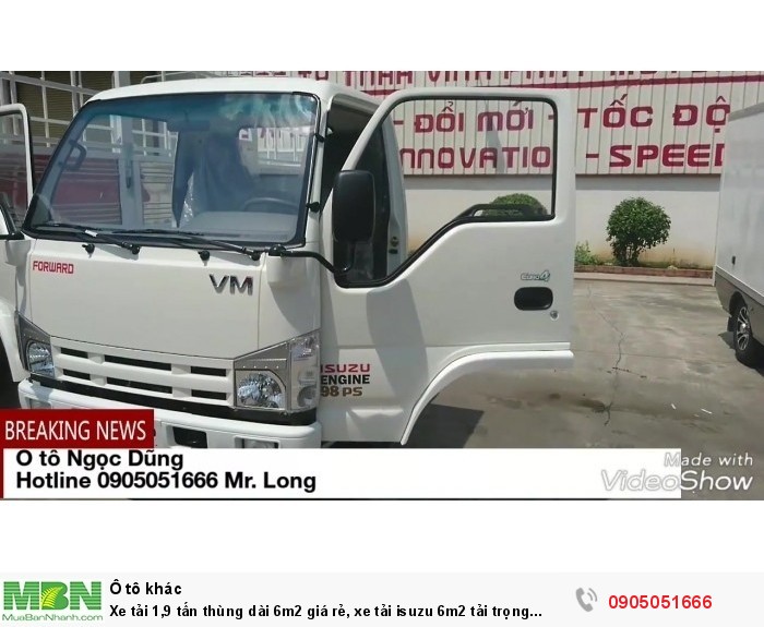 Xe tải 1,9 tấn thùng dài 6m2 giá rẻ, xe tải Isuzu 6m2 tải trọng 1t9 giá tốt