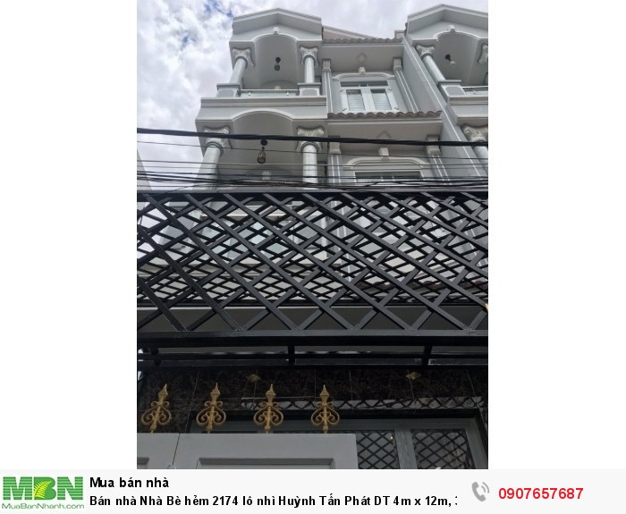 Bán nhà Nhà Bè hẻm 2174 lô nhì Huỳnh Tấn Phát DT 4m x 12m, 3 tầng,4PN