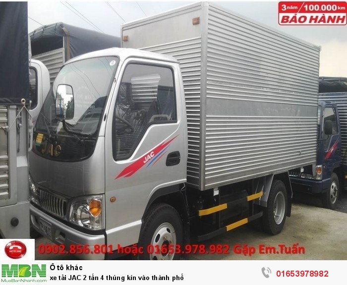 Xe tải JAC 2 tấn 4 thúng kín vào thành phố