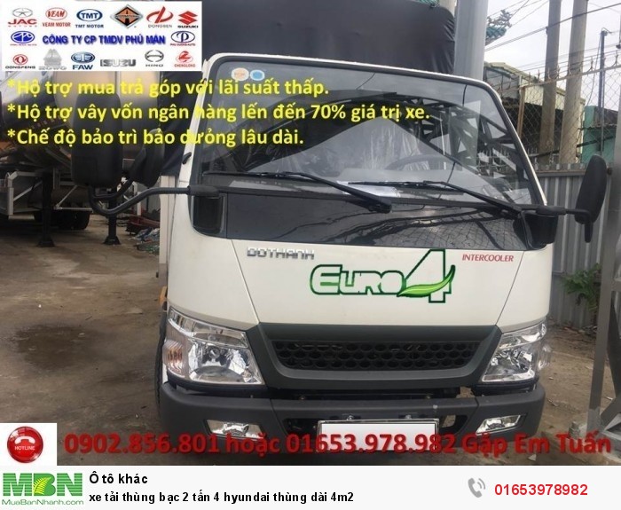 Xe tải thùng bạc 2 tấn 4 Hyundai thùng dài 4m2