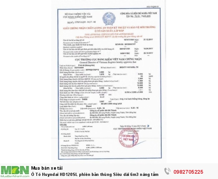 Ô Tô Huyndai HD120SL phiên bản thùng Siêu dài 6m3 nâng tầm thế giới
