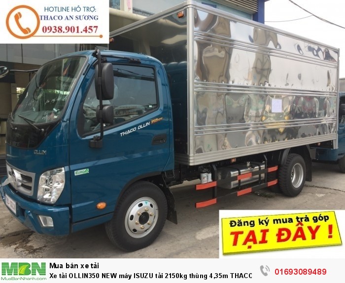 Xe tải OLLIN350 NEW máy ISUZU tải 2150kg thùng 4,35m THACO AN SƯƠNG mới 100% giao ngay