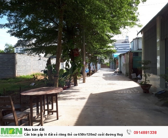 Cần bán gấp lô đất sổ riêng thổ cư 120m2 cuối đường Huỳnh Văn Nghệ