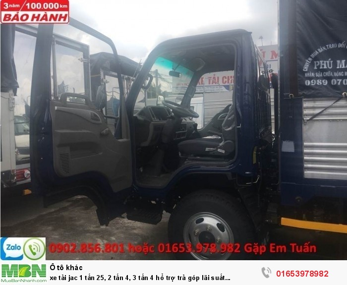 Xe tải Jac 1 tấn 25, 2 tấn 4, 3 tấn 4 hổ trợ trả góp lãi suất thấp