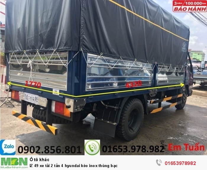 IZ 49 xe tải 2 tấn 4 Hyundai kèo inox thùng bạc