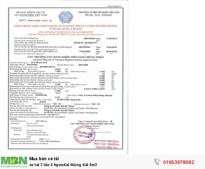 Xe tải 3 tấn 4 Hyundai thùng dài 4m3